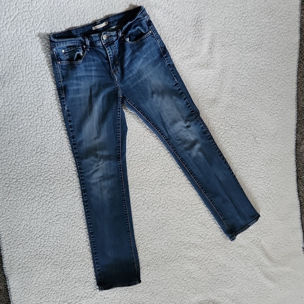 Levis red tab 505 straight distressed grunge faded blue acid washed jeans